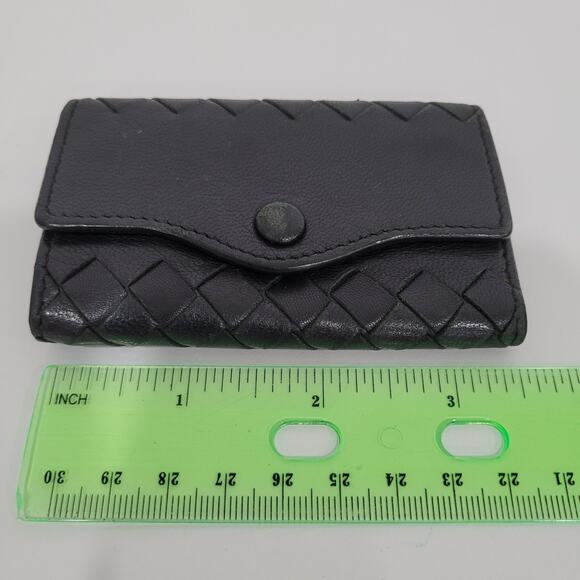 BOTTEGA VENETA Interatiato Woven Leather Key Holder Wallet Case 4 Rings Black - Picture 10 of 10